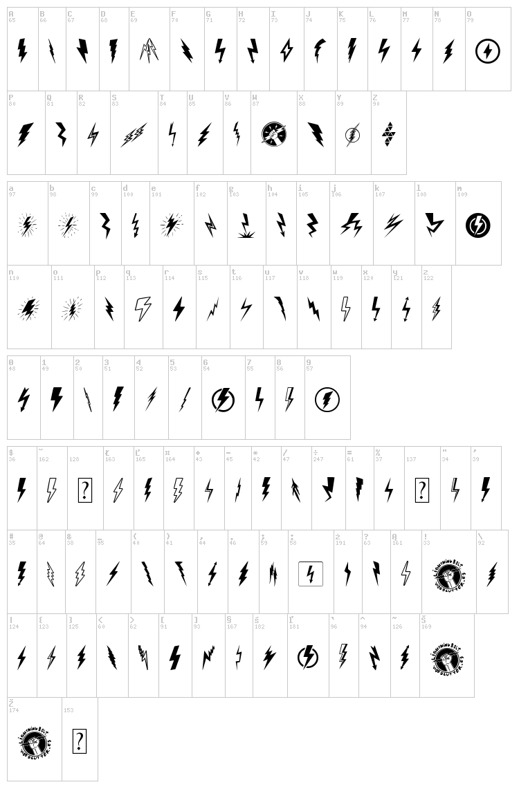 Lightning Bolt font map